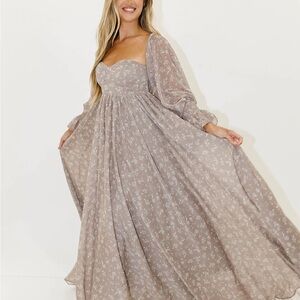 Worth Collective Delilah Maxi Dress with Train in Taupe - Bump Friendly